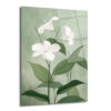 Zarif Beyaz Çiçekler Minimalist Yeşil Cam Tablo - Glazella