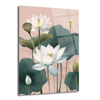 Lotus Çiçekleri Zarafeti: Modern Cam Tablo - Glazella