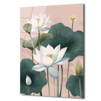 Lotus Çiçekleri Zarafeti: Modern Cam Tablo - Glazella