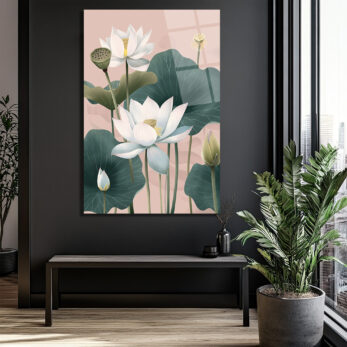 Lotus Çiçekleri Zarafeti: Modern Cam Tablo - Glazella
