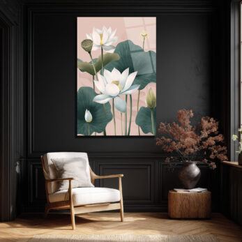 Lotus Çiçekleri Zarafeti: Modern Cam Tablo - Glazella