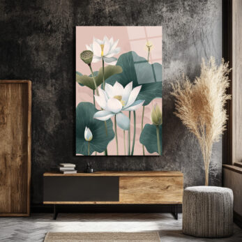 Lotus Çiçekleri Zarafeti: Modern Cam Tablo - Glazella