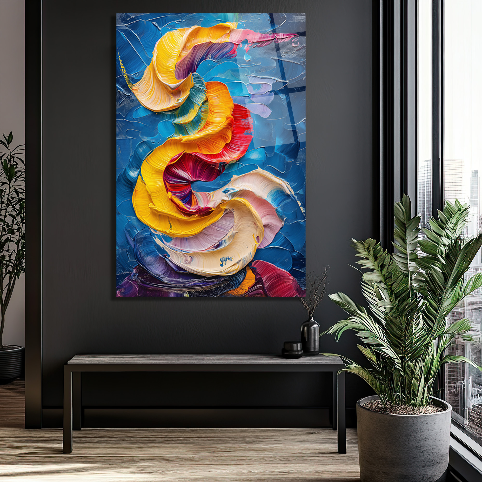 Enerjik Renklerin Dansı Cam Tablo - Modern Soyut Sanat - Glazella Enerjik Renklerin Dansı Cam Tablo - Modern Soyut Sanat - Glazella