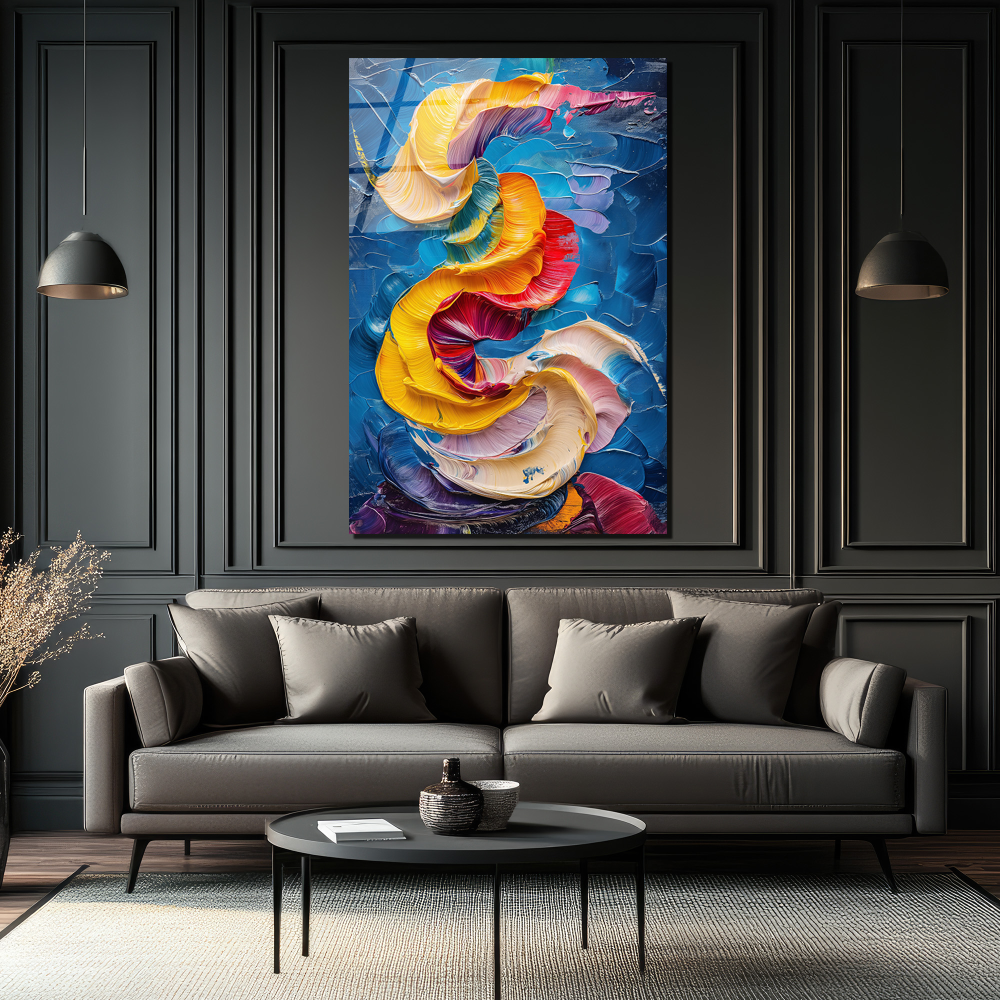 Enerjik Renklerin Dansı Cam Tablo - Modern Soyut Sanat - Glazella Enerjik Renklerin Dansı Cam Tablo - Modern Soyut Sanat - Glazella