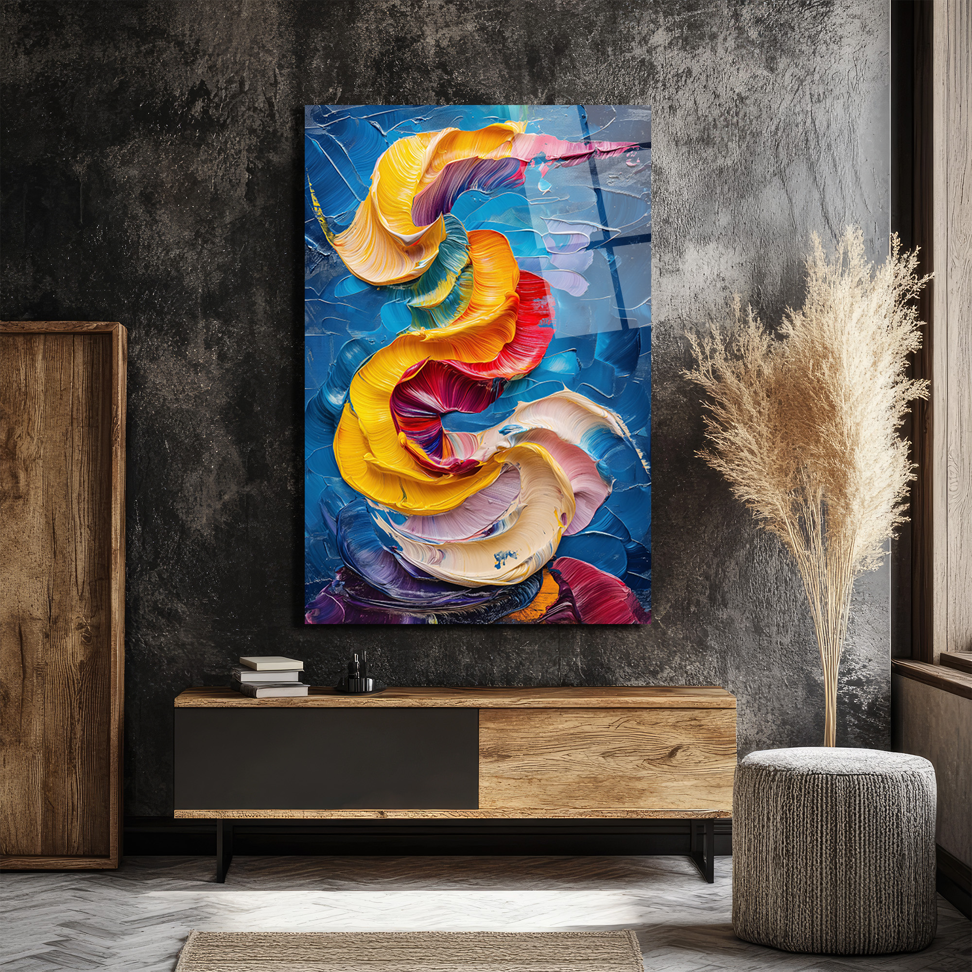 Enerjik Renklerin Dansı Cam Tablo - Modern Soyut Sanat - Glazella Enerjik Renklerin Dansı Cam Tablo - Modern Soyut Sanat - Glazella