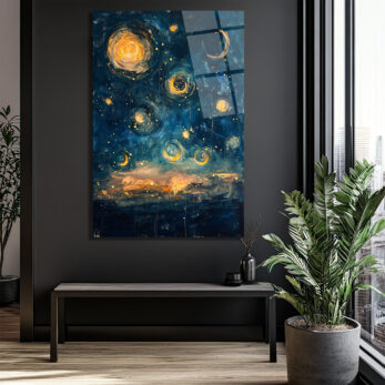 Büyülü Yıldızlı Gece Temalı Modern Sanat Cam Tablo - Glazella