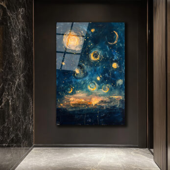 Büyülü Yıldızlı Gece Temalı Modern Sanat Cam Tablo - Glazella