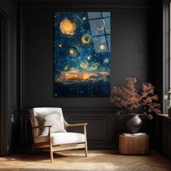 Büyülü Yıldızlı Gece Temalı Modern Sanat Cam Tablo - Glazella