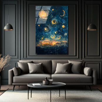 Büyülü Yıldızlı Gece Temalı Modern Sanat Cam Tablo - Glazella