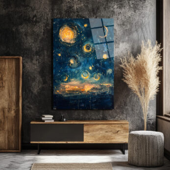 Büyülü Yıldızlı Gece Temalı Modern Sanat Cam Tablo - Glazella