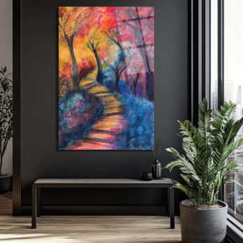 Rengarenk Patika Yolu Modern Sanat Cam Tablo - Glazella