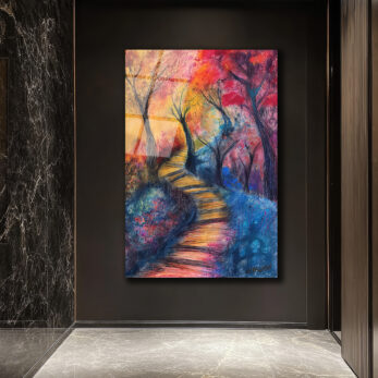 Rengarenk Patika Yolu Modern Sanat Cam Tablo - Glazella