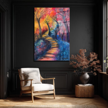 Rengarenk Patika Yolu Modern Sanat Cam Tablo - Glazella