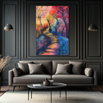 Rengarenk Patika Yolu Modern Sanat Cam Tablo - Glazella