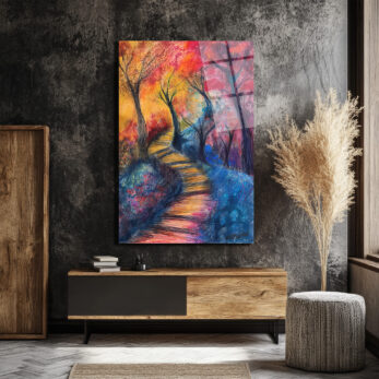 Rengarenk Patika Yolu Modern Sanat Cam Tablo - Glazella