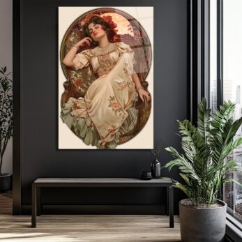 Art Nouveau Rüyası: Zarif Kadın Portresi Cam Tablo - Glazella Art Nouveau Rüyası: Zarif Kadın Portresi Cam Tablo - Glazella