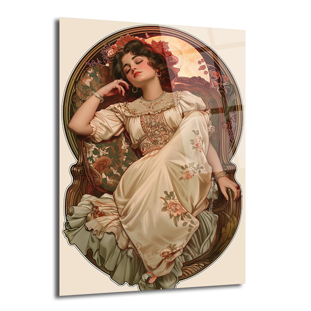 Art Nouveau Rüyası: Zarif Kadın Portresi Cam Tablo - Glazella Art Nouveau Rüyası: Zarif Kadın Portresi Cam Tablo - Glazella