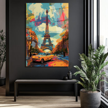 Paris'te Bir Rüya: Eyfel ve Klasik Araç Temalı Modern Cam Tablo - Glazella