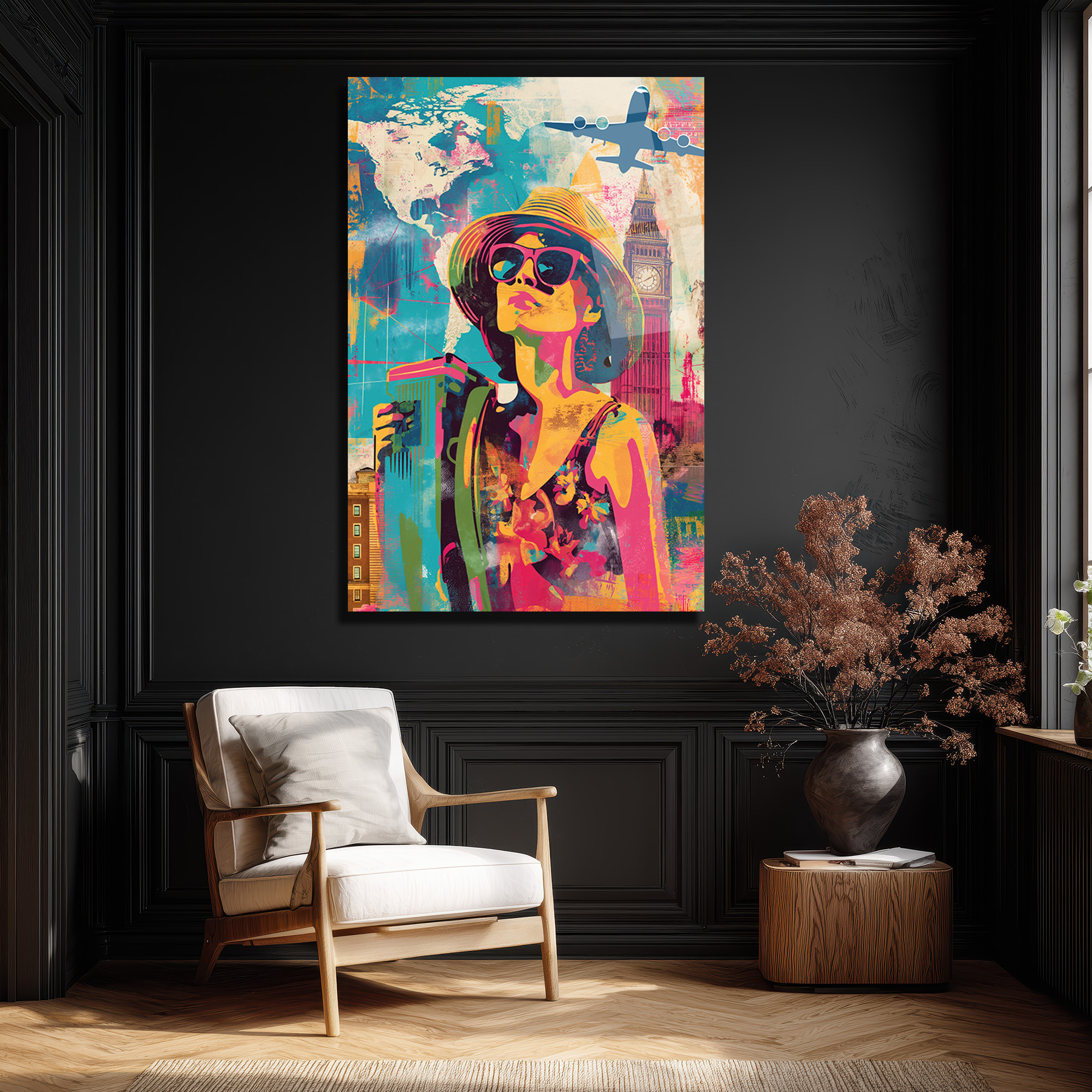 Renkli Macera: Dünya Seyahati Temalı Pop Art Cam Tablo - Glazella Renkli Macera: Dünya Seyahati Temalı Pop Art Cam Tablo - Glazella