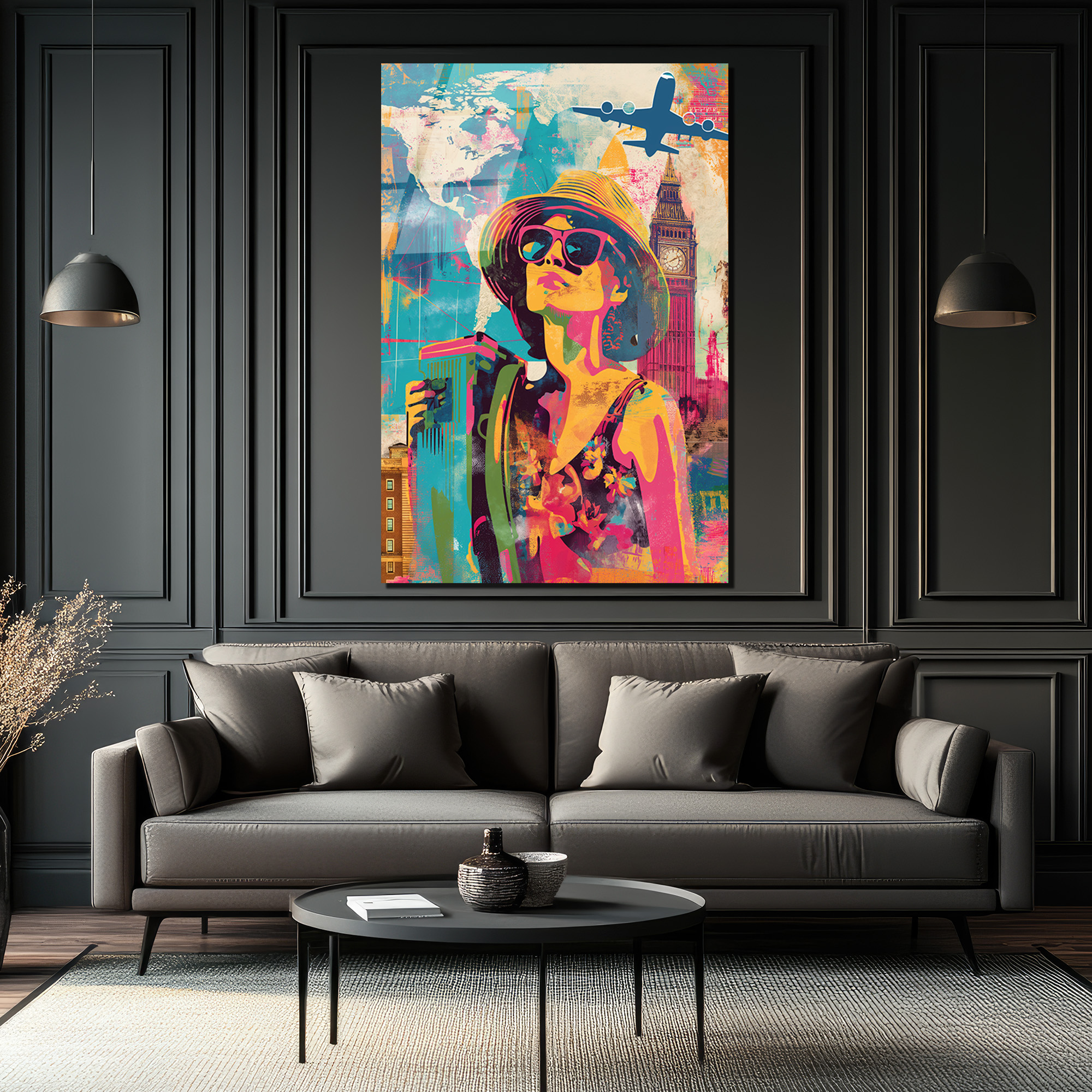 Renkli Macera: Dünya Seyahati Temalı Pop Art Cam Tablo - Glazella Renkli Macera: Dünya Seyahati Temalı Pop Art Cam Tablo - Glazella