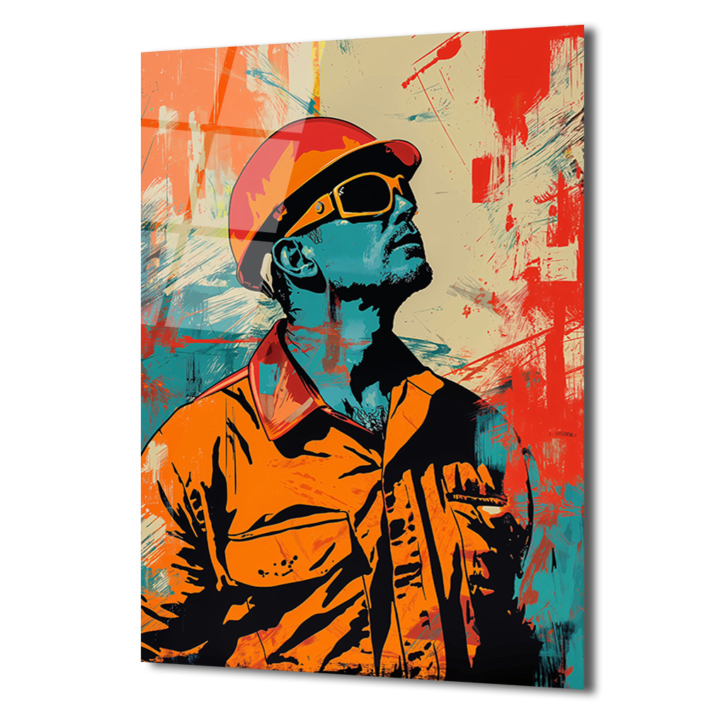 Vizyoner İşçi Pop Art Cam Tablo - Glazella Vizyoner İşçi Pop Art Cam Tablo - Glazella