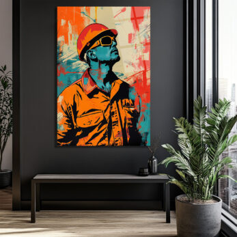 Vizyoner İşçi Pop Art Cam Tablo - Glazella Vizyoner İşçi Pop Art Cam Tablo - Glazella