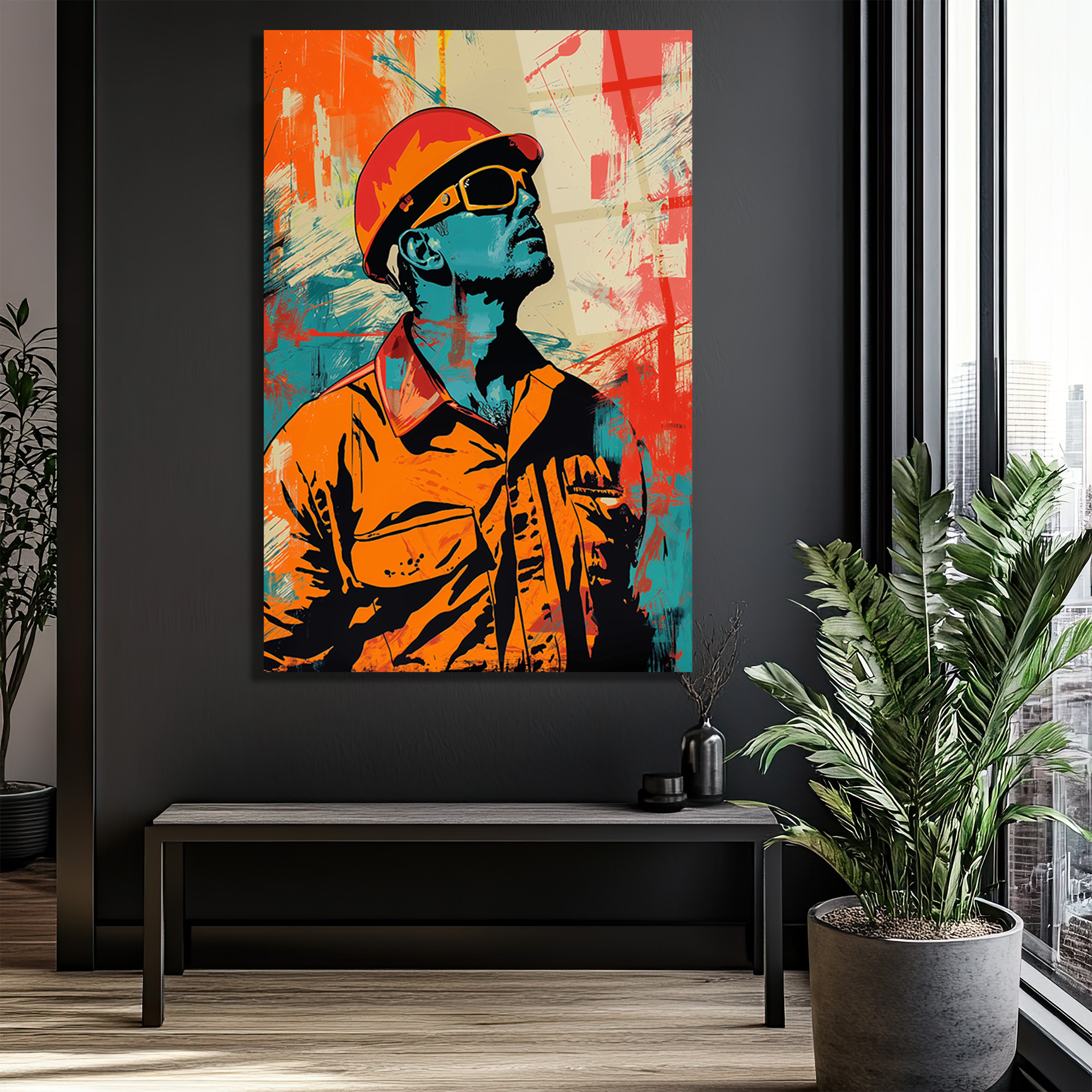 Vizyoner İşçi Pop Art Cam Tablo - Glazella Vizyoner İşçi Pop Art Cam Tablo - Glazella