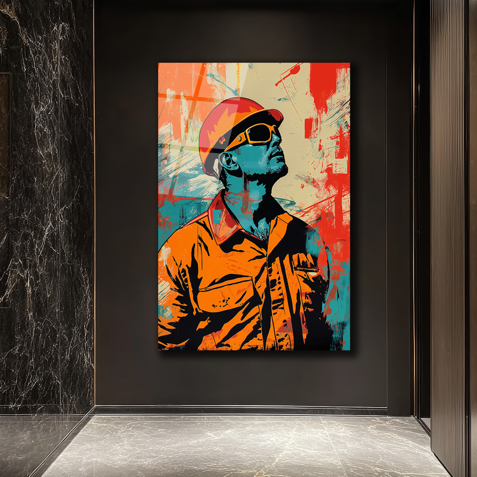 Vizyoner İşçi Pop Art Cam Tablo - Glazella Vizyoner İşçi Pop Art Cam Tablo - Glazella