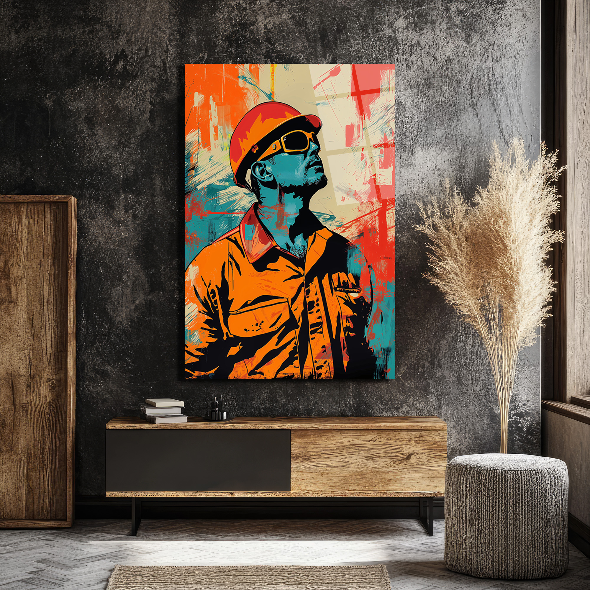 Vizyoner İşçi Pop Art Cam Tablo - Glazella Vizyoner İşçi Pop Art Cam Tablo - Glazella