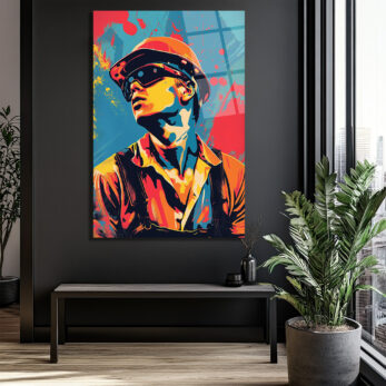 Dinamik Pop Art İşçi Portresi Cam Tablo - Glazella Dinamik Pop Art İşçi Portresi Cam Tablo - Glazella