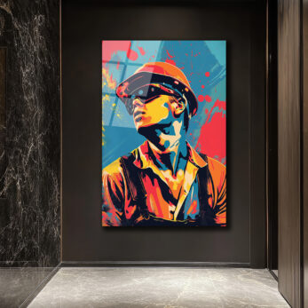 Dinamik Pop Art İşçi Portresi Cam Tablo - Glazella Dinamik Pop Art İşçi Portresi Cam Tablo - Glazella