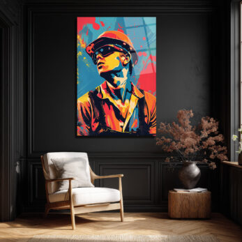 Dinamik Pop Art İşçi Portresi Cam Tablo - Glazella Dinamik Pop Art İşçi Portresi Cam Tablo - Glazella