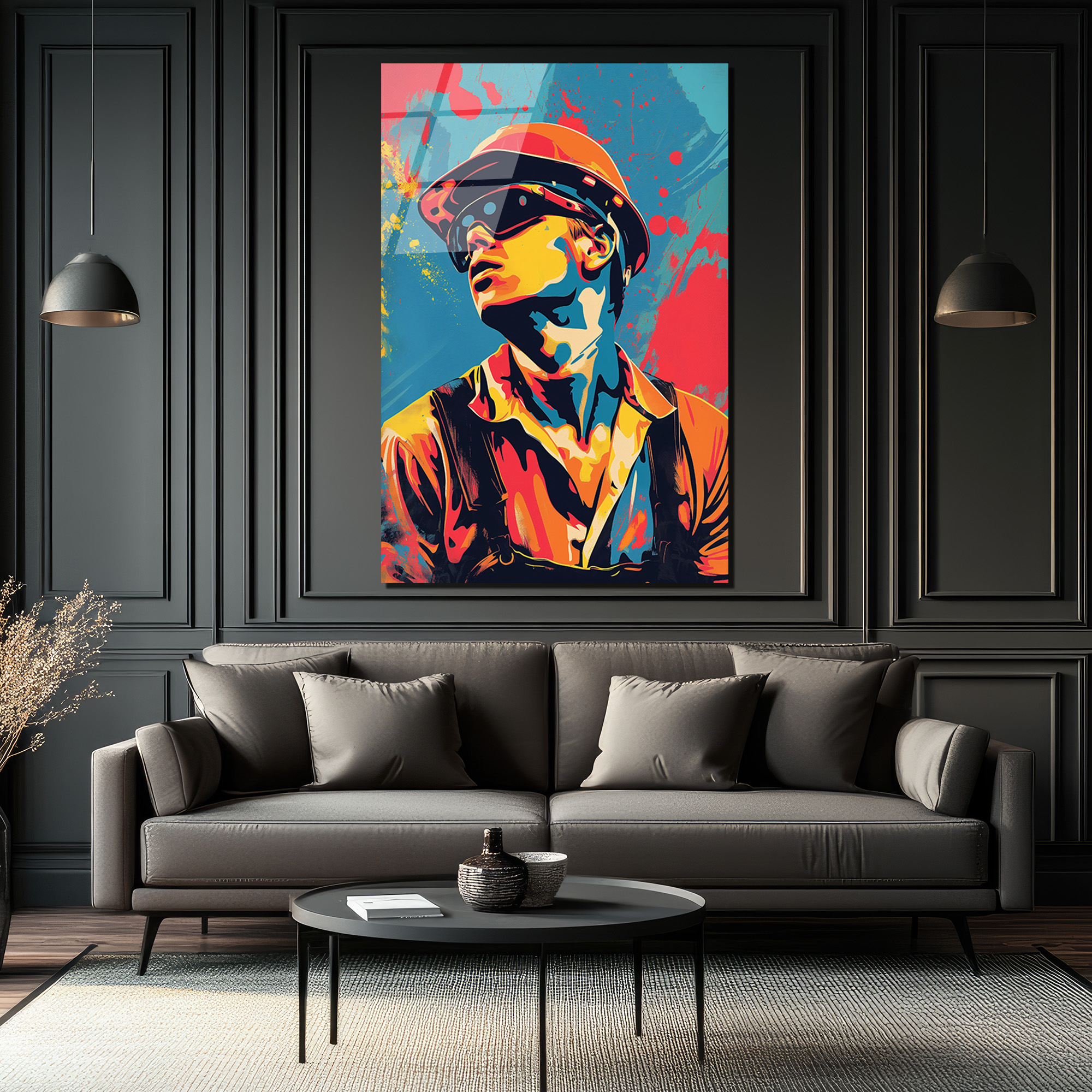 Dinamik Pop Art İşçi Portresi Cam Tablo - Glazella Dinamik Pop Art İşçi Portresi Cam Tablo - Glazella