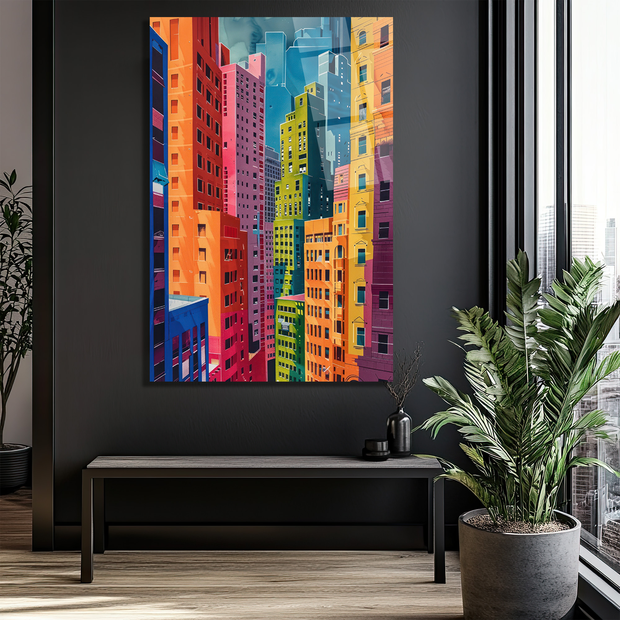Canlı Şehir Silüeti Modern Sanat Cam Tablo - Glazella Canlı Şehir Silüeti Modern Sanat Cam Tablo - Glazella