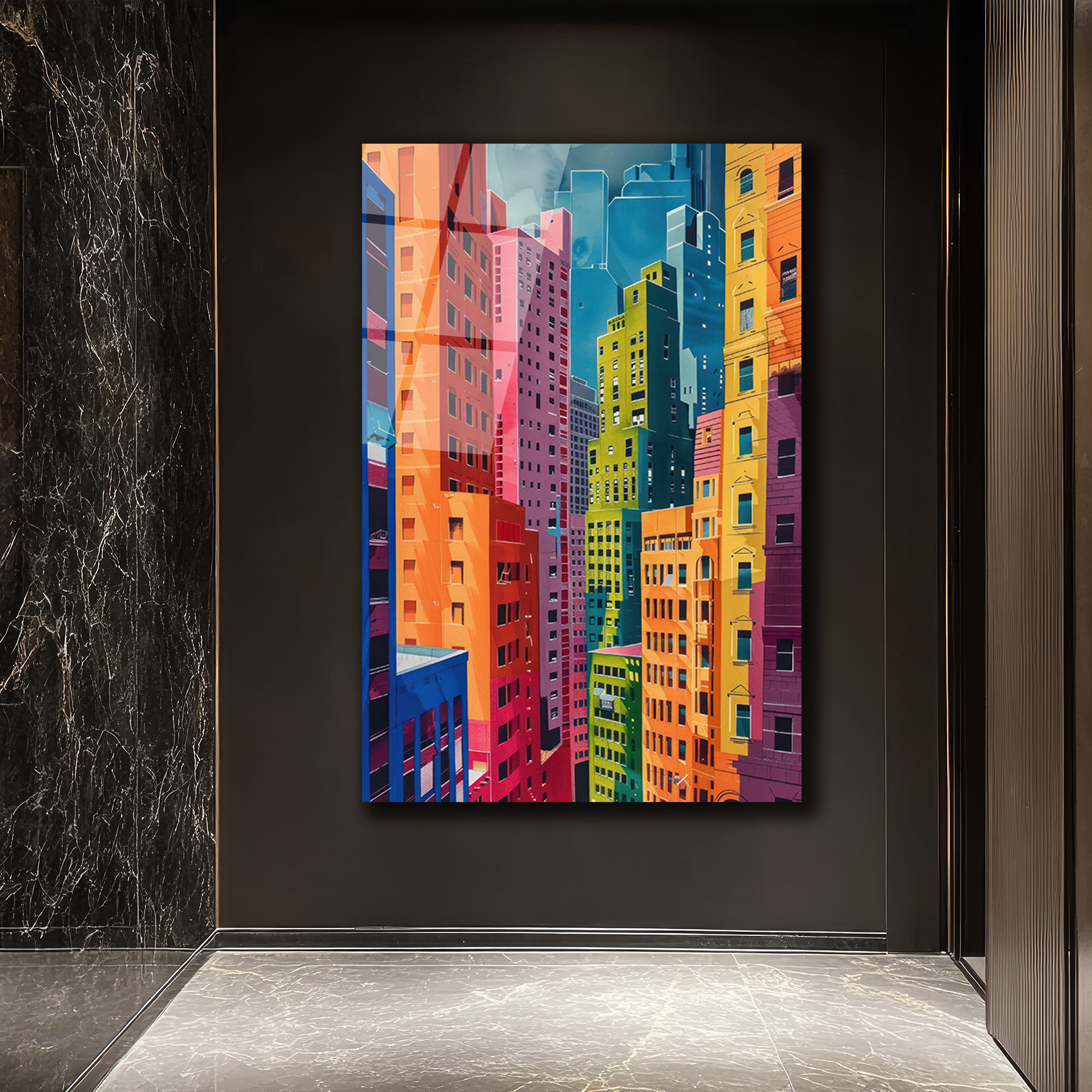 Canlı Şehir Silüeti Modern Sanat Cam Tablo - Glazella Canlı Şehir Silüeti Modern Sanat Cam Tablo - Glazella