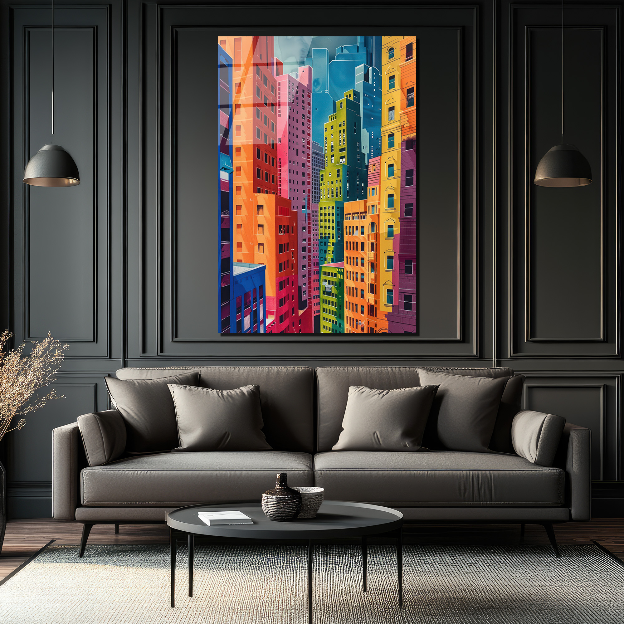 Canlı Şehir Silüeti Modern Sanat Cam Tablo - Glazella Canlı Şehir Silüeti Modern Sanat Cam Tablo - Glazella