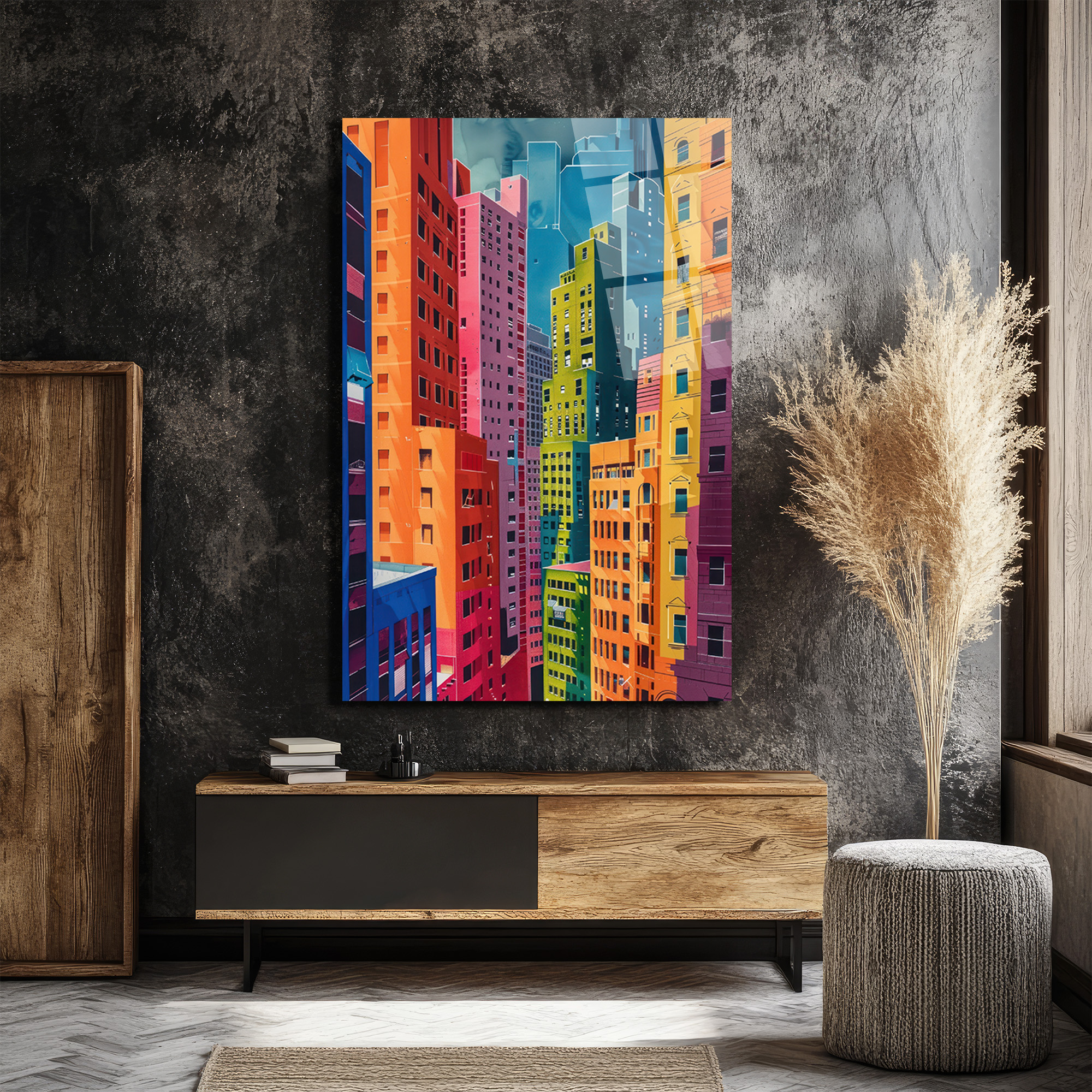 Canlı Şehir Silüeti Modern Sanat Cam Tablo - Glazella Canlı Şehir Silüeti Modern Sanat Cam Tablo - Glazella