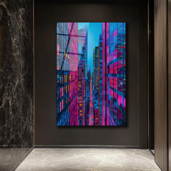 Neon Işıltılı Fütüristik Metropol Cam Tablo - Glazella Neon Işıltılı Fütüristik Metropol Cam Tablo - Glazella