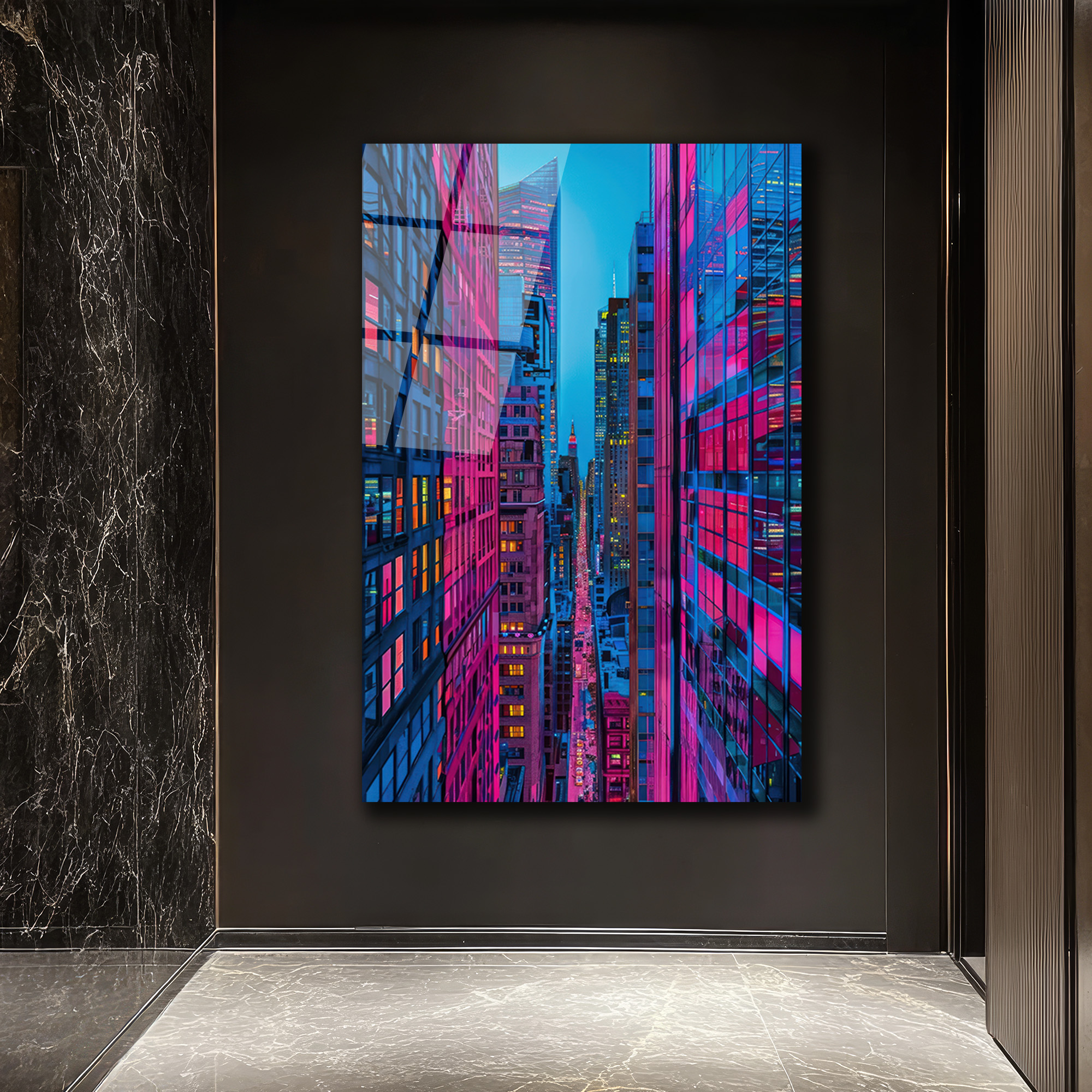 Neon Işıltılı Fütüristik Metropol Cam Tablo - Glazella Neon Işıltılı Fütüristik Metropol Cam Tablo - Glazella