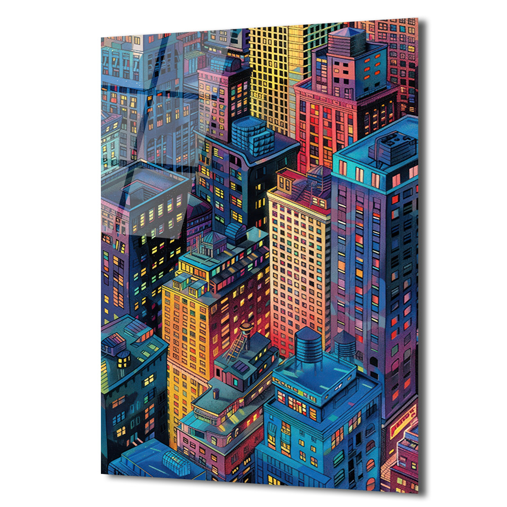 Şehrin Işıkları Cam Tablo | Modern Metropolis Sanatı - Glazella Şehrin Işıkları Cam Tablo | Modern Metropolis Sanatı - Glazella