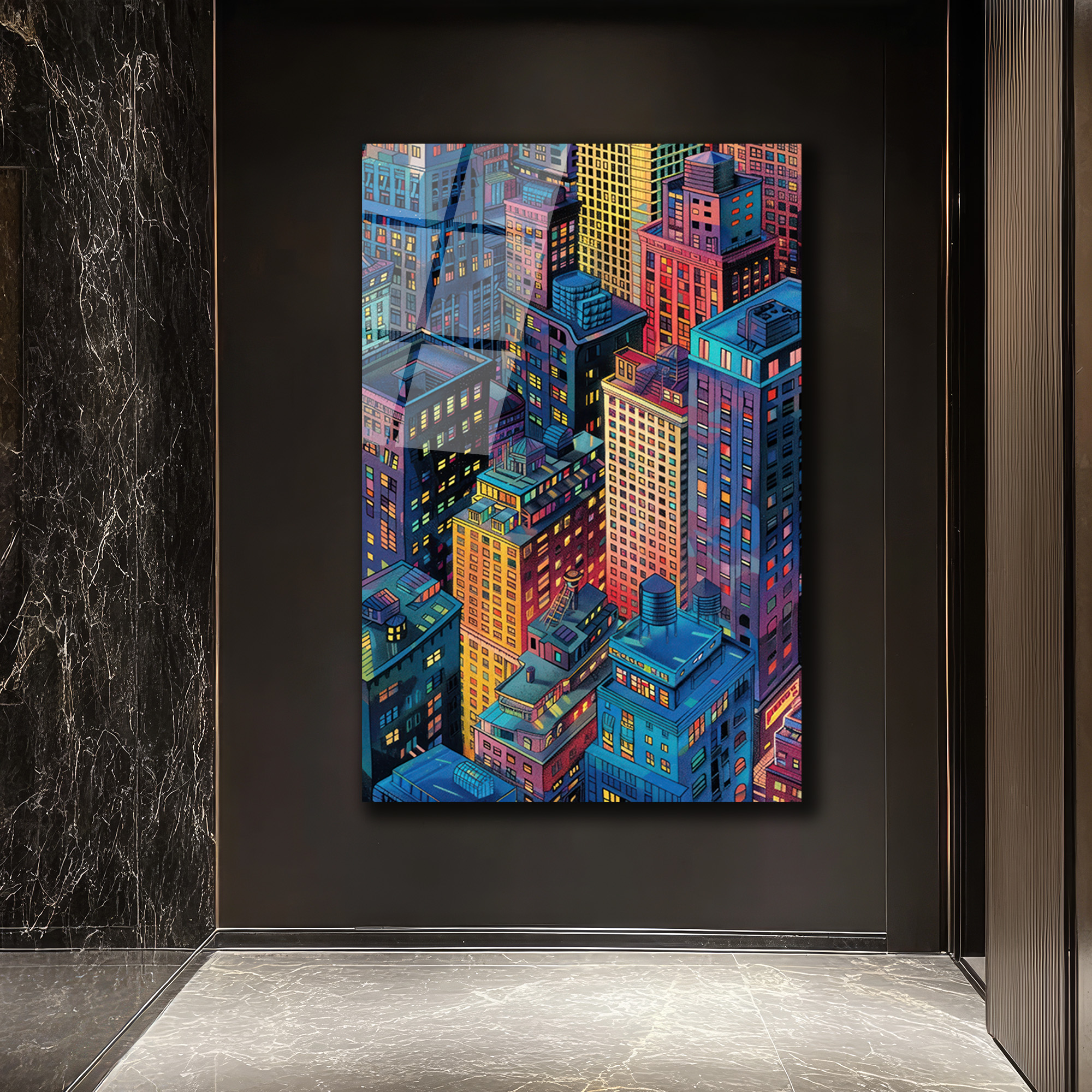 Şehrin Işıkları Cam Tablo | Modern Metropolis Sanatı - Glazella Şehrin Işıkları Cam Tablo | Modern Metropolis Sanatı - Glazella
