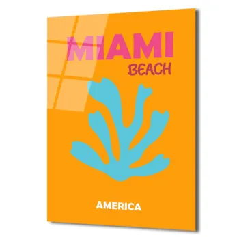 Miami Plajı Temalı Modern Sanat Cam Tablo - Glazella