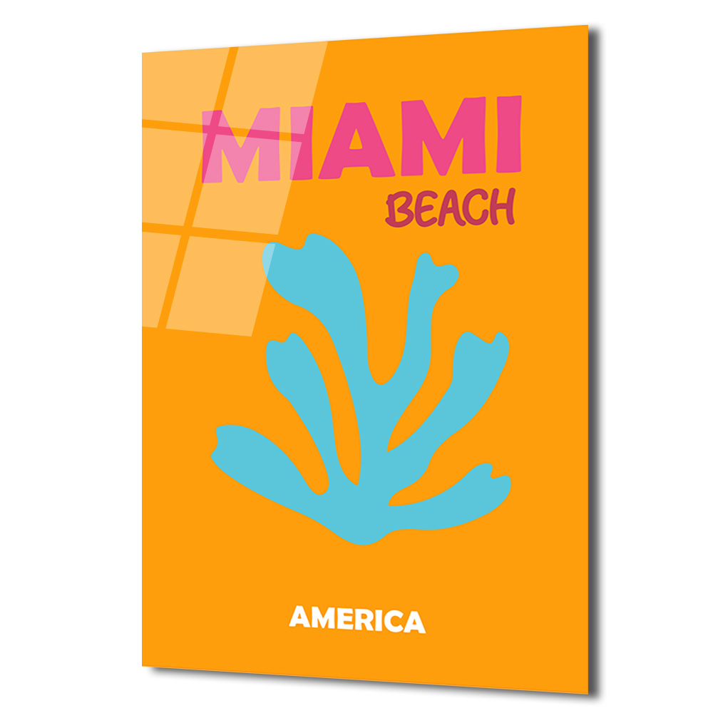 Miami Plajı Temalı Modern Sanat Cam Tablo - Glazella Miami Plajı Temalı Modern Sanat Cam Tablo - Glazella