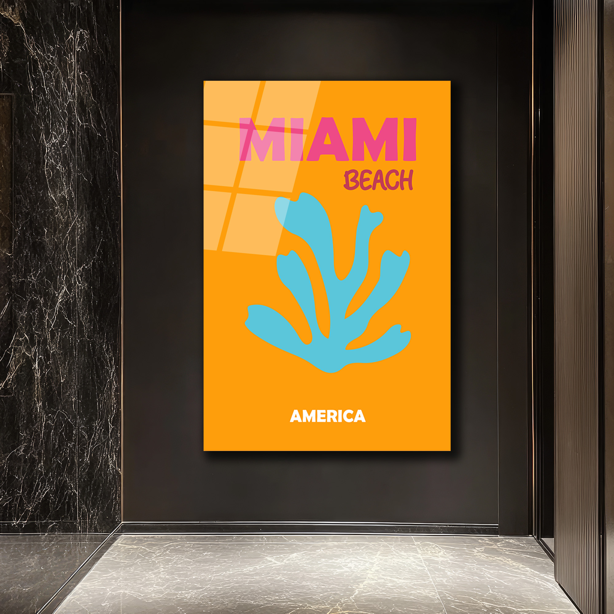 Miami Plajı Temalı Modern Sanat Cam Tablo - Glazella Miami Plajı Temalı Modern Sanat Cam Tablo - Glazella