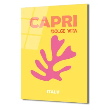 Capri Dolce Vita Temalı Modern Sarı Cam Tablo - Glazella