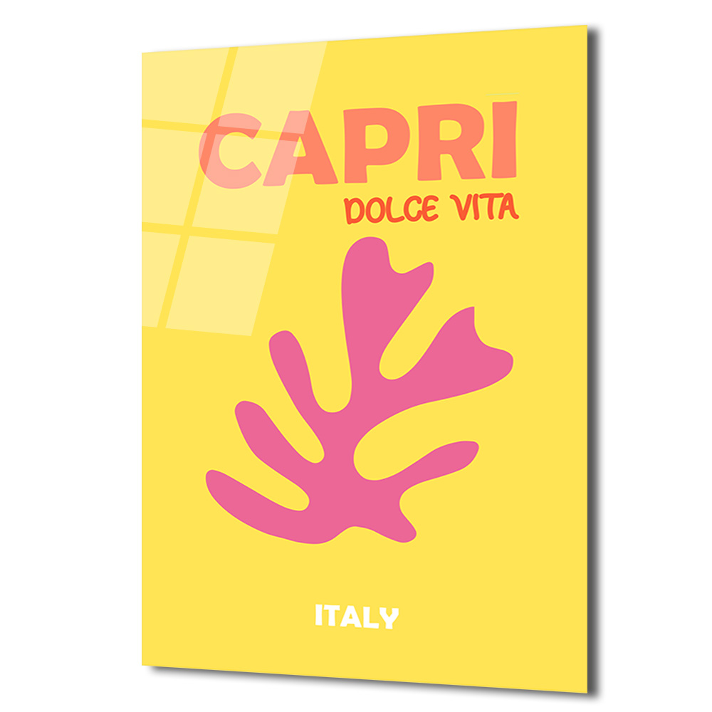 Capri Dolce Vita Temalı Modern Sarı Cam Tablo - Glazella Capri Dolce Vita Temalı Modern Sarı Cam Tablo - Glazella