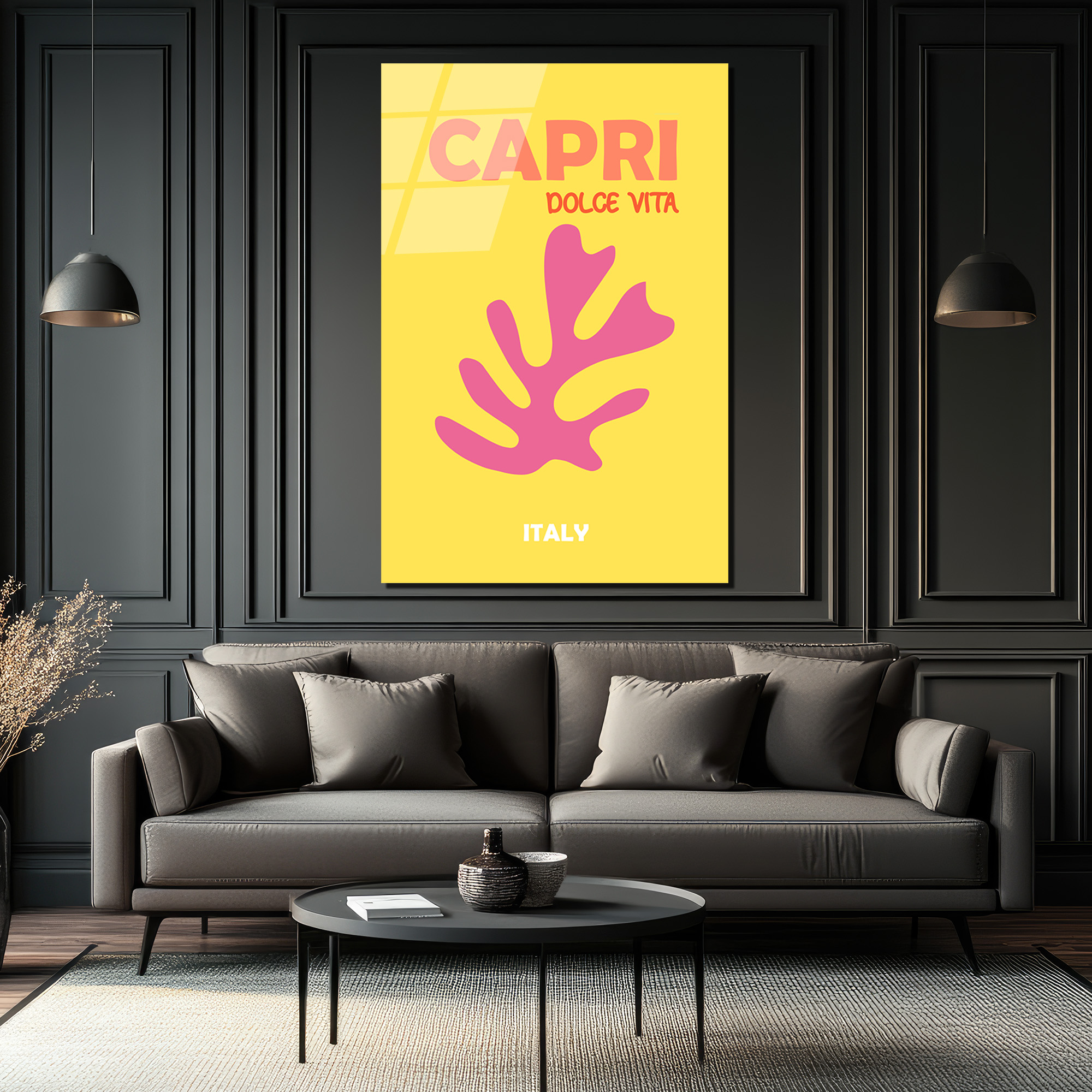 Capri Dolce Vita Temalı Modern Sarı Cam Tablo - Glazella Capri Dolce Vita Temalı Modern Sarı Cam Tablo - Glazella