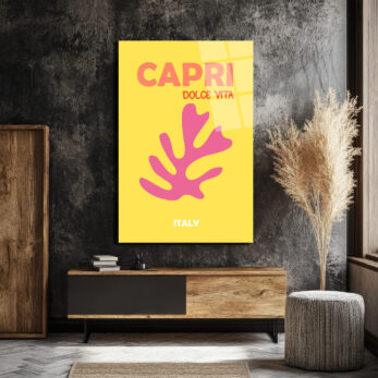 Capri Dolce Vita Temalı Modern Sarı Cam Tablo - Glazella Capri Dolce Vita Temalı Modern Sarı Cam Tablo - Glazella