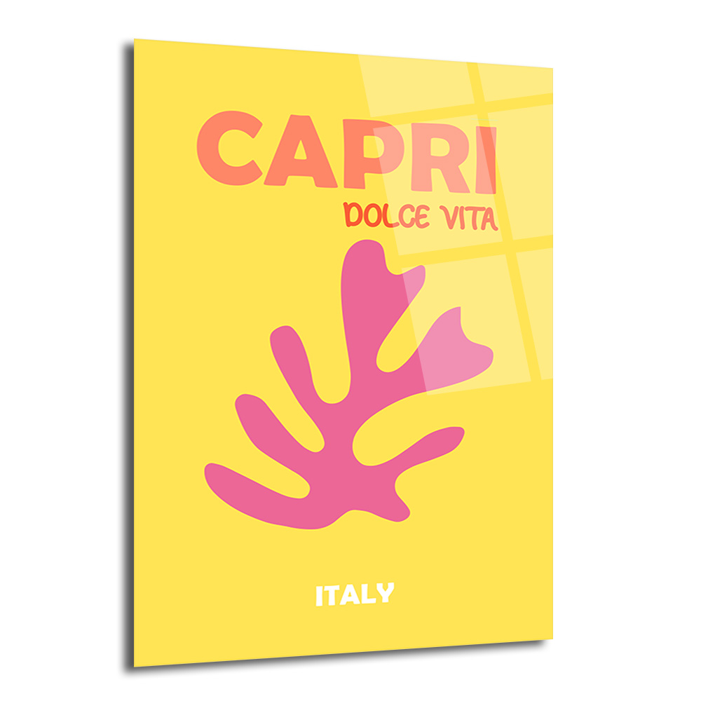 Capri Dolce Vita Temalı Modern Sarı Cam Tablo - Glazella Capri Dolce Vita Temalı Modern Sarı Cam Tablo - Glazella