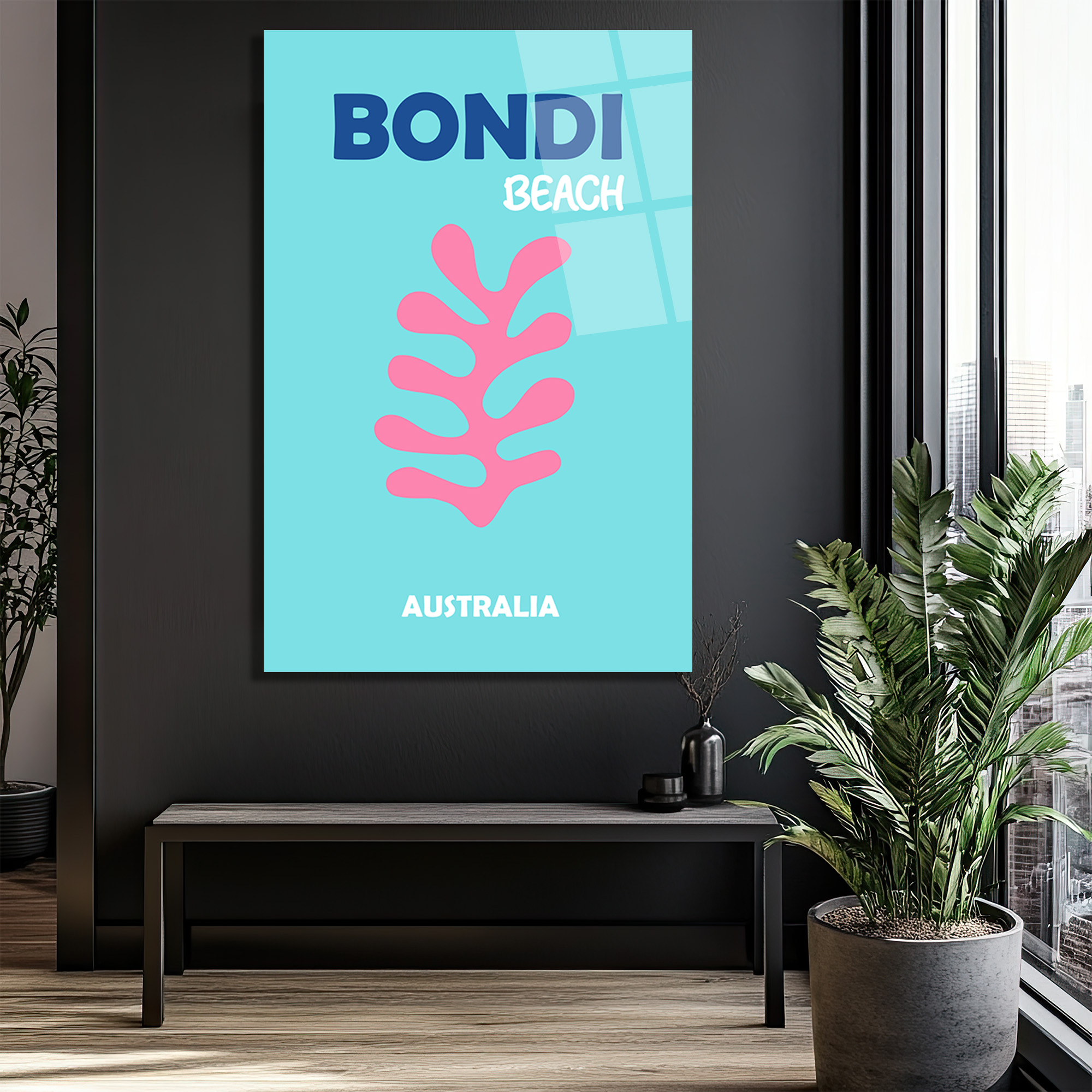 Bondi Beach Mercan Temalı Modern Cam Tablo - Glazella Bondi Beach Mercan Temalı Modern Cam Tablo - Glazella